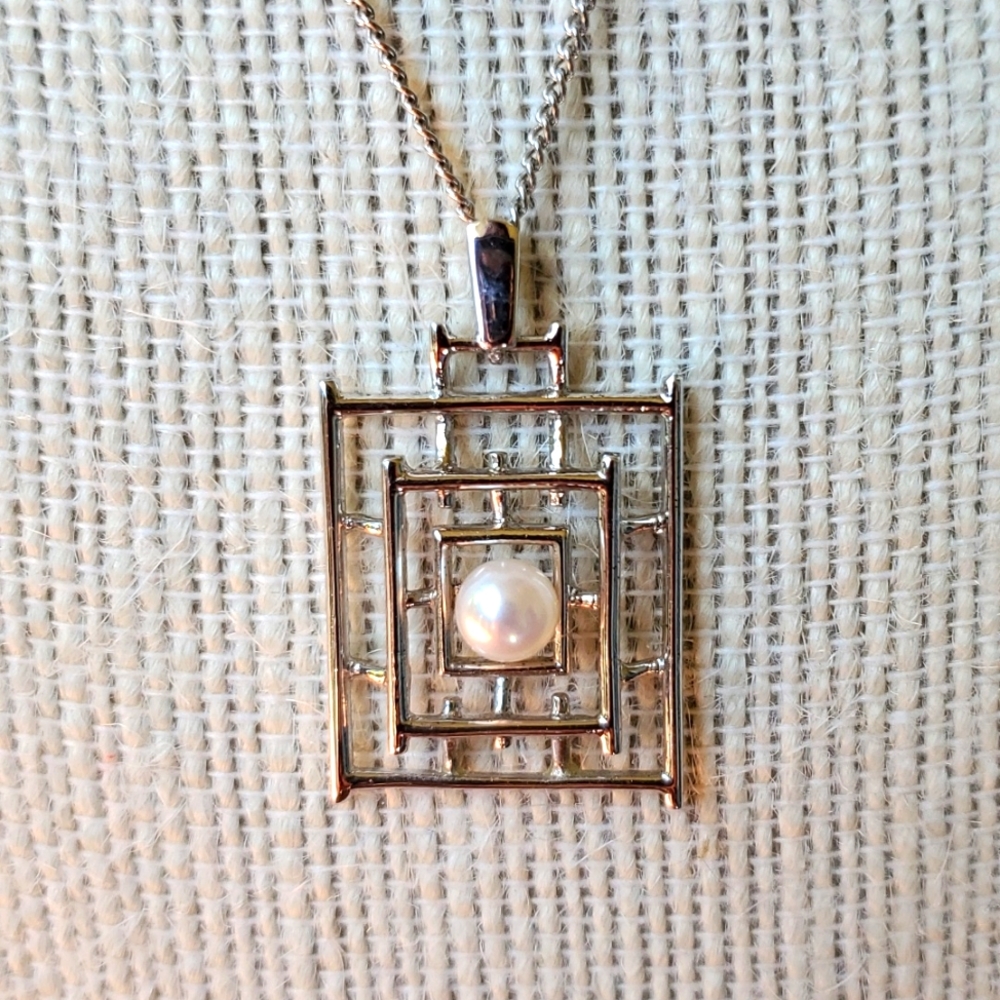 Mikimoto vtg sterling silver Pendant necklace mid century modern